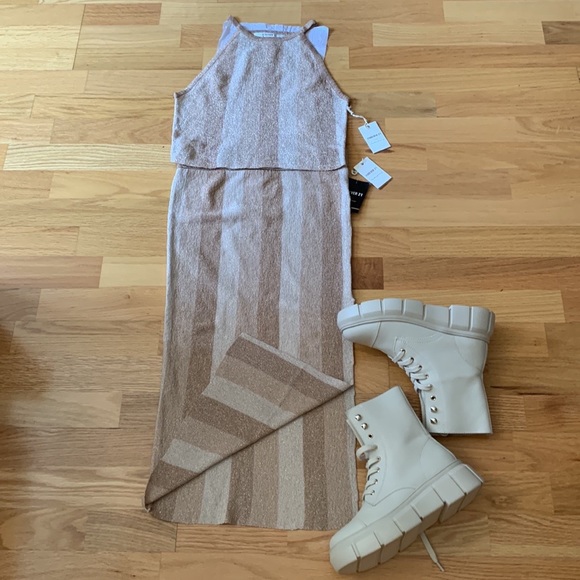 NWT 2PC Knit set Skirt&Top Gold ✨ metallic champagne 🌟 - Picture 7 of 16